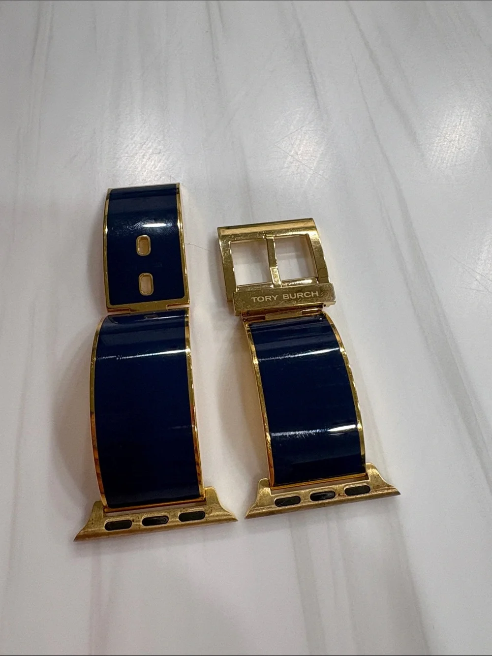 Tory Burch Navy and Gold Enamel Link Apple Watch Band Adapter